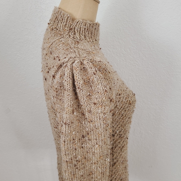 Vintage Marled Knit Mock Neck Puff Sleeve Sweater - Picture 7 of 9